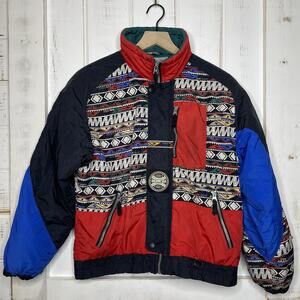 VTG OBERMEYER YOUTH SIZE 16 Ski Snowboard Hooded Jacket Aztec Tribal Southwest